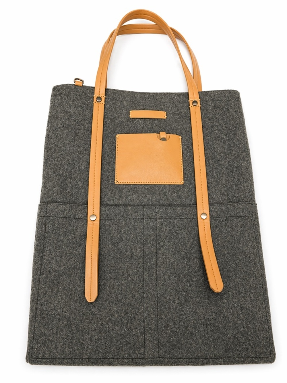 Sherpani Gray Felt Tote w/ Tan Vegan Leather Straps + Matching Card Holder Set - Picture 2 of 5